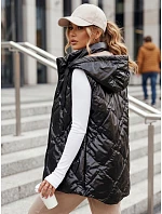 Dlhá dámska prešívaná vesta s kapucňou, čierna, FashionStreet TY5904
