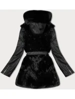 Černá bunda z ekologické kůže s panelem model 21247154 - J.STYLE