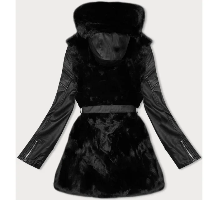 Černá bunda z ekologické kůže s panelem model 21247154 - J.STYLE