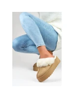 Dámske papuče na platforme s kožušinou béžové 81366-4-KH