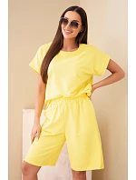 Dámske bavlnené tričko s krátkym rukávom a šortky s elastickým pásom žlté