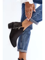 Skórzane Botki Damskie Z Niską Cholewką Na Słupku Z Suwakami Czarne Annaja Skórzane Botki Damskie Z Niską Cholewką Na Słupku Z Suwakami Czarne Annaja