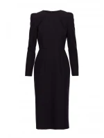 S412 Šaty v tvare ceruzky s ozdobnými ramenami - čierne