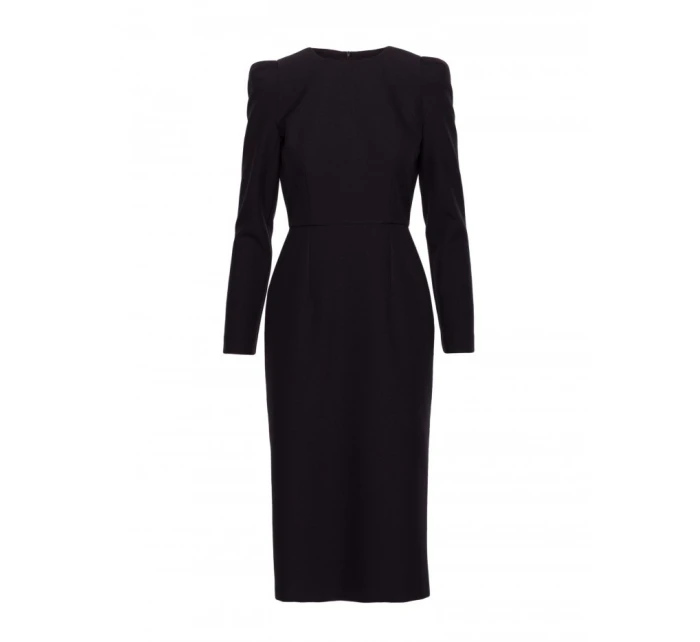 S412 Šaty v tvare ceruzky s ozdobnými ramenami - čierne
