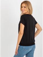 Čierne bavlnené tričko s potlačou RUE PARIS