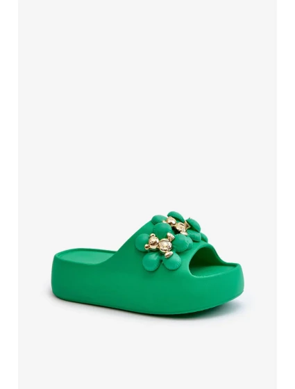 Dámske penové papuče s ozdobou na hrubej podrážke, zelené Bremavia