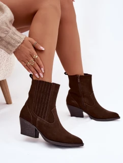 Dámske semišové "kovbojské" čižmy na kolíku - čokoládové Dylira