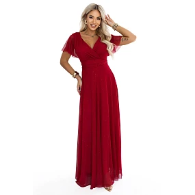 635-10 MELANIA – dlhé lesklé svadobné šaty s výstrihom a krátkymi rukávmi – svetlo vínová 635-10 MELANIA – dlhé lesklé svadobné šaty s výstrihom a krátkymi rukávmi – svetlo vínová
