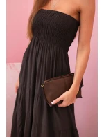 Dámske viskózové šaty s elastickým vrchným dielom hnedé