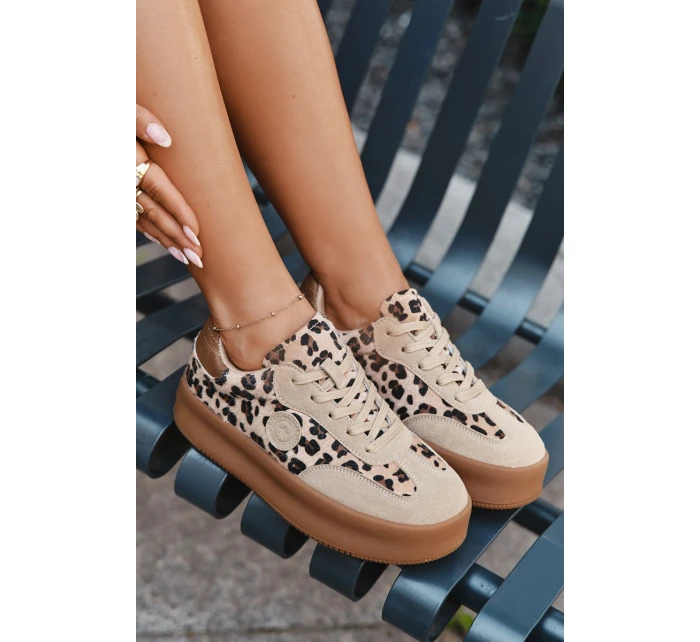 Sneakersy Damskie Na Platformie Panterka Big Star SS274763 Beżowe
