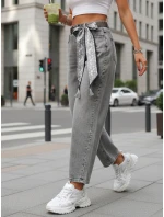 Dámske džínsy balónového strihu s opaskom sivé FashionStreet UY2888