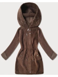 Hnedá bunda z alpakovej vlny s kapucňou (W214#)