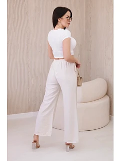 Viskózové nohavice so širokými nohavicami svetlo béžovej farby