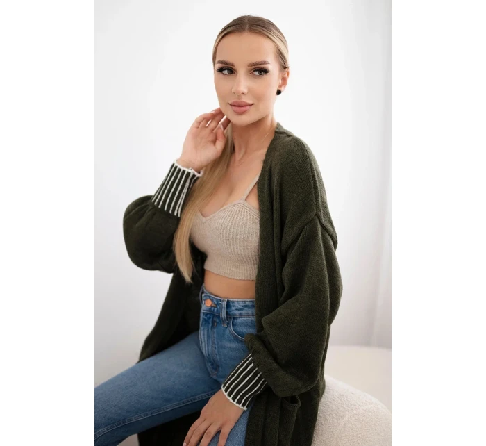 Kardigán s vreckami khaki