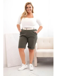 Dámské bavlněné šortky Plus Size s páskem khaki