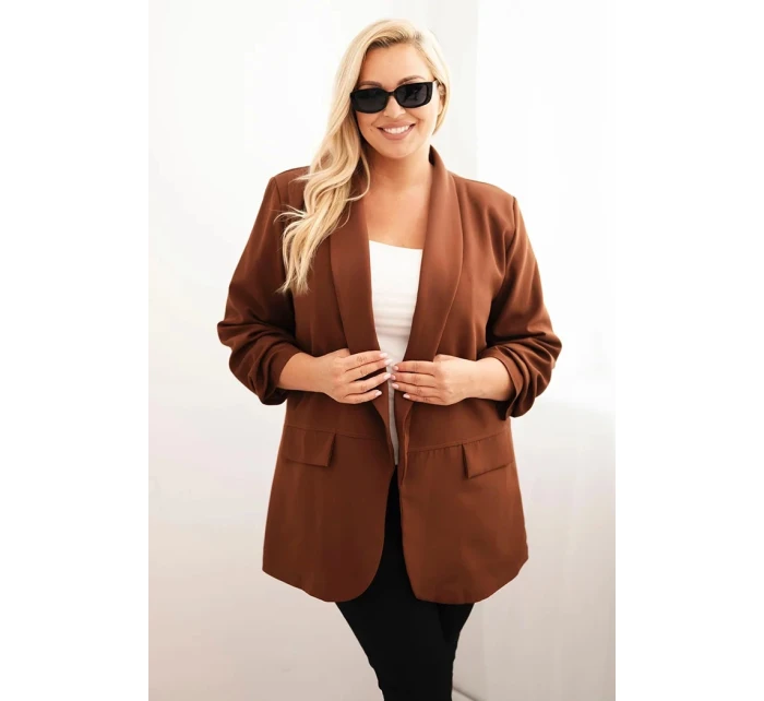 Dámska elegantná plus size bunda čokoládová