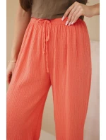 Mušelínové nohavice so širokými nohavicami malinová