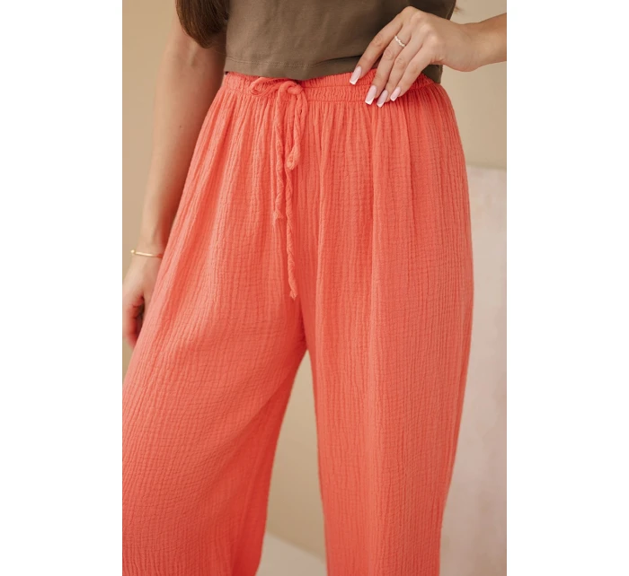 Mušelínové nohavice so širokými nohavicami malinová