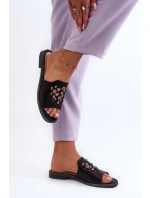 Błyszczące Klapki Damskie Z Ozdobami S.Barski KV27-063 Czarne