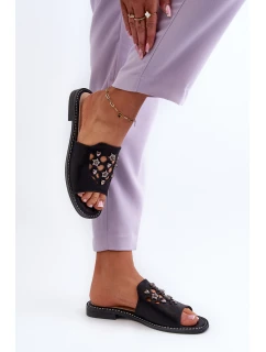 Błyszczące Klapki Damskie Z Ozdobami S.Barski KV27-063 Czarne