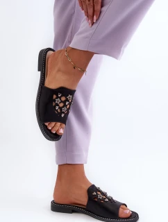 Błyszczące Klapki Damskie Z Ozdobami S.Barski KV27-063 Czarne