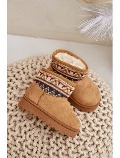 Wsuwane Śniegowce Dziecięce Ze Wzorem Wstawką Ocieplane Futerkiem Camel Mirirae