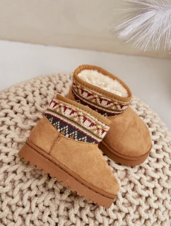 Wsuwane Śniegowce Dziecięce Ze Wzorem Wstawką Ocieplane Futerkiem Camel Mirirae