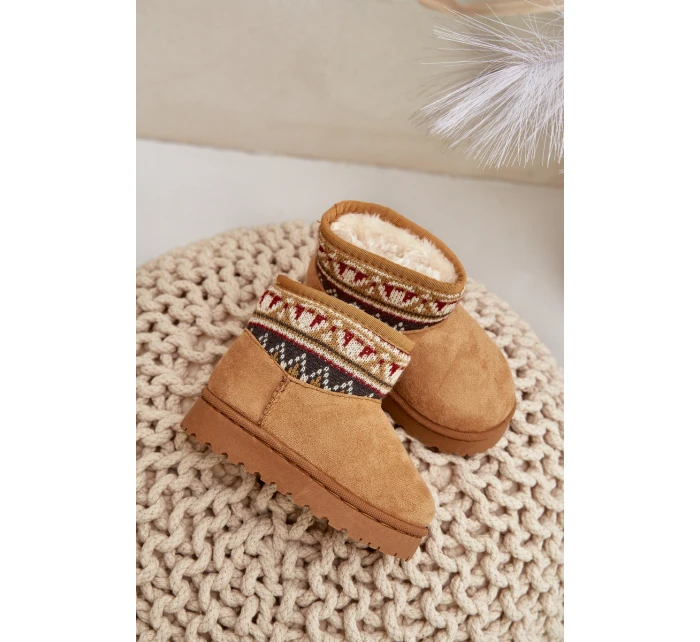 Wsuwane Śniegowce Dziecięce Ze Wzorem Wstawką Ocieplane Futerkiem Camel Mirirae Wsuwane Śniegowce Dziecięce Ze Wzorem Wstawką Ocieplane Futerkiem Camel Mirirae