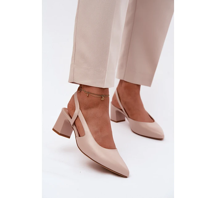 Dámské sandály na podpatku model 22123336 Krémová Růžová - SERGIO LEONE