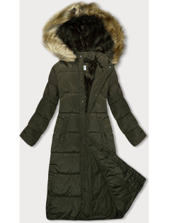 Dlhá dámska zimná bunda v khaki farbe (V725)