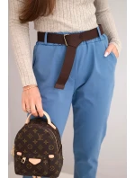 Dámske bavlnené nohavice s opaskom a rozšírenými nohavicami z džínsoviny