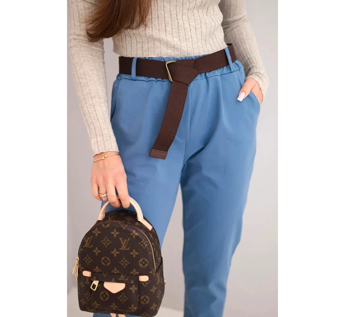 Dámske bavlnené nohavice s opaskom a rozšírenými nohavicami z džínsoviny