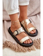 Skórzane Klapki Damskie Na Platformie Zazoo 3024 Złote