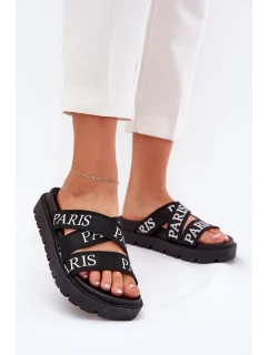 Klapki Damskie Z Materiałowymi Paskami Paris Na Platformie Czarne Celinea