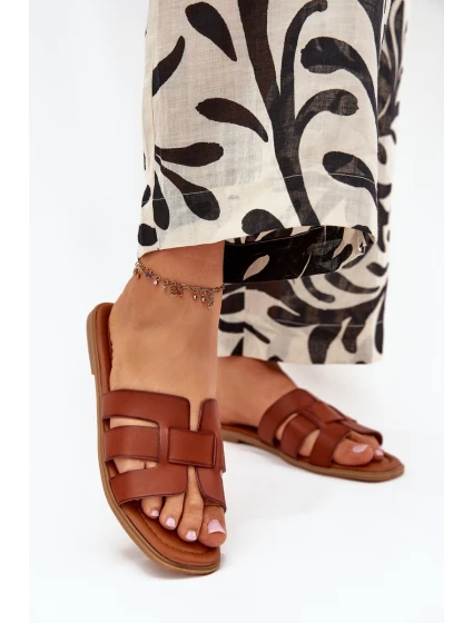 Klapki Damskie Na Płaskim Obcasie Camel Mirona Klapki Damskie Na Płaskim Obcasie Camel Mirona