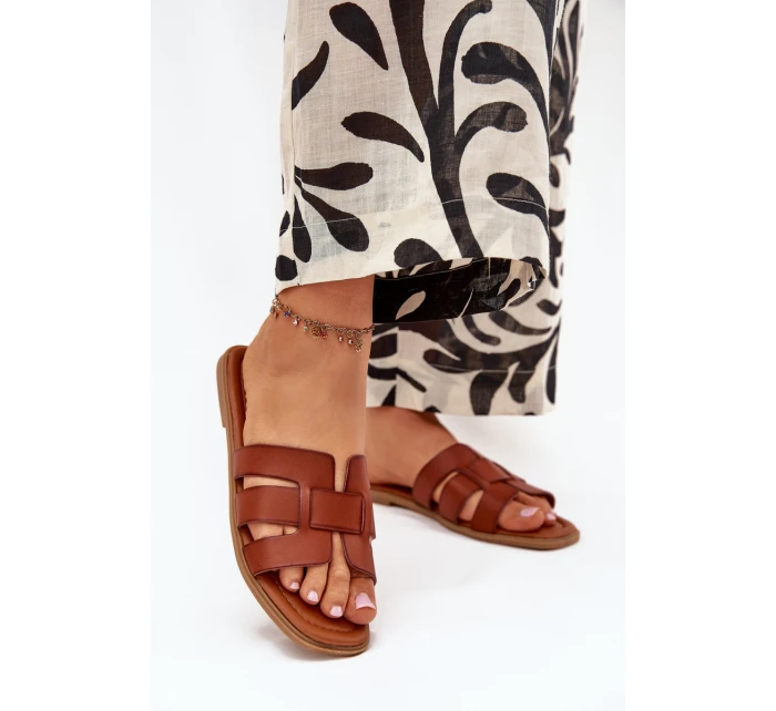 Klapki Damskie Na Płaskim Obcasie Camel Mirona Klapki Damskie Na Płaskim Obcasie Camel Mirona