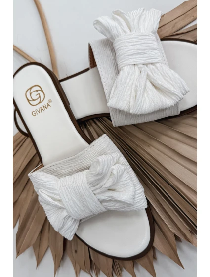 Dámské pantofle na ploché podrážce s mašlí bílé Amivelle