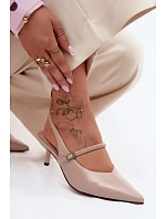 Kožené Lodičky Sandály Na Podpatku S Páskem D&A CR61-3046 Béžové