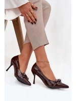 Lakované lodičky s mašľou Janisse - čokoláda