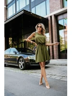 model 21335538 VICTORIA Trapézové šaty bez rukávů se zavazováním v pase khaki barva - numoco