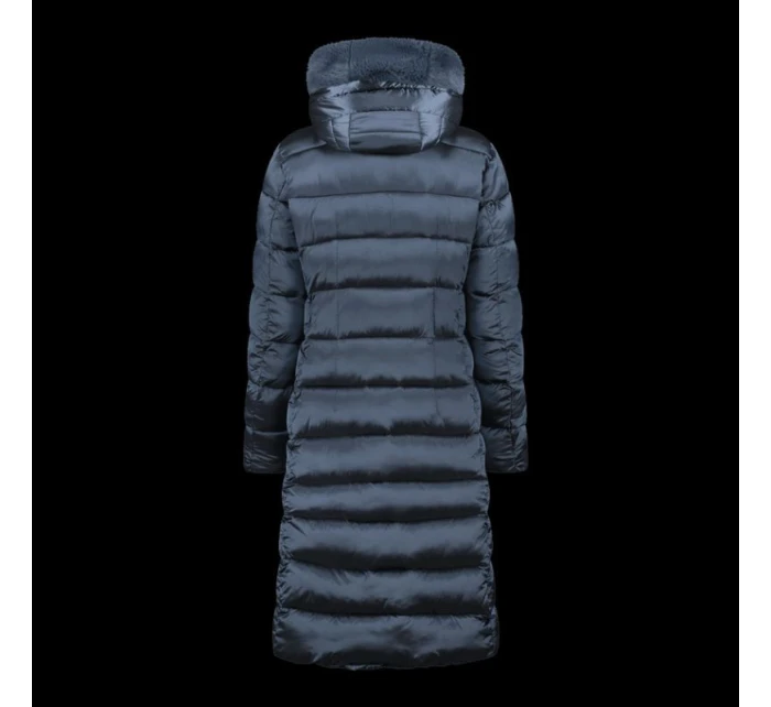 Dámska zimná bunda s kapucňou CMP zateplený kabát dlhý tmavomodrý (34K0046F/L635)