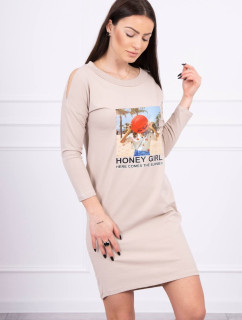 Šaty s potiskem Honey model 18744054 béžové - K-Fashion