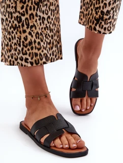 Płaskie Klapki Damskie Z Eko Skóry Czarne Risamay