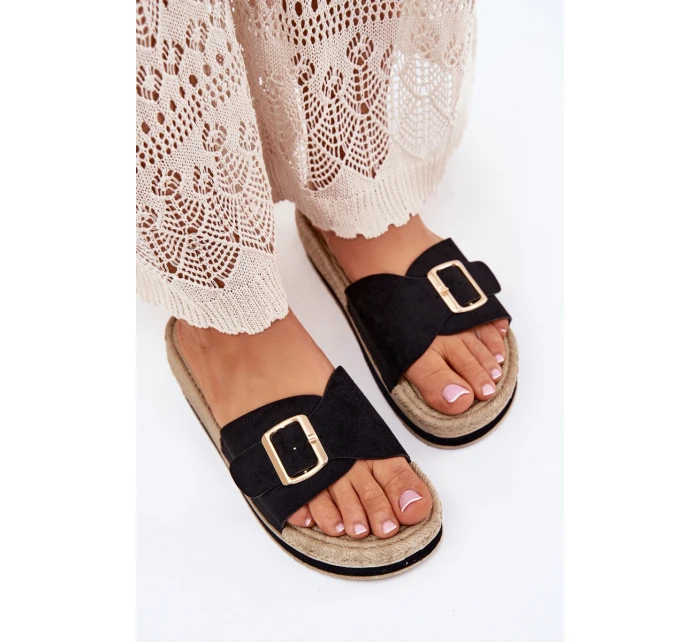 Dámské Sandały Na Platformě Se Zlatou Přezkou Černé model 21702342 - Boto