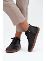 Skórzane Półbuty Barefoot Damskie Z Ozdobnym Detalem Zazoo 30072 Czarne