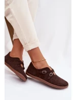 Kožené semišové dámské polobotky s pásky model 21937586 čokoládové - Zazoo