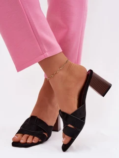 Dámské sandály na podpatku s pásky Eko semišové Černé model 21937775 - Boto