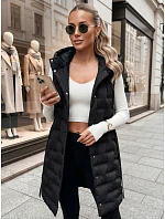 Kamizelka damska pikowana z kapturem i paskiem czarna model 22342246 - FashionStreet