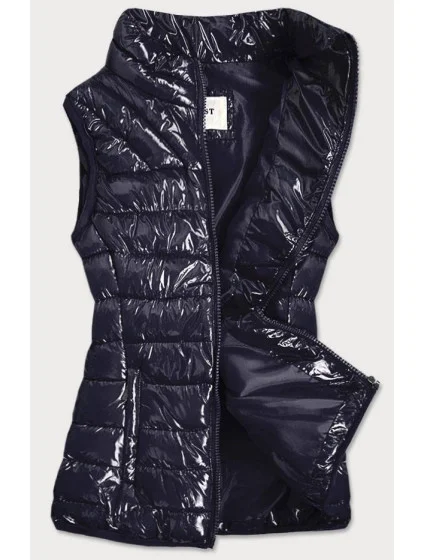 Tmavo modrá lesklá dámska vesta so stojačikom (B0107) Tmavo modrá lesklá dámska vesta so stojačikom (B0107)