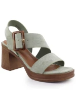 Dámské semišové sandály na jehlovém podpatku zelené model 22015546 - Potocki